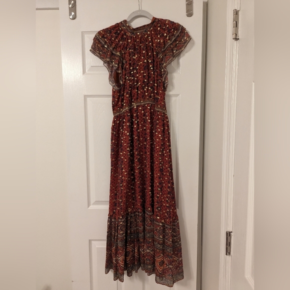 SOLD ULLA JOHNSON ALASTAIR DRESS - BRICK AND GOLD - Picture 5 of 9